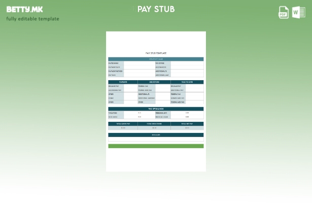 Шаблон за верзија на компанијата paystub во модерен стил